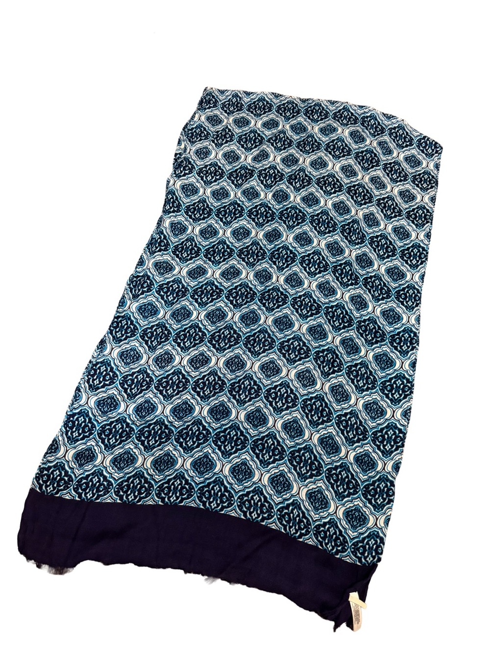 Talbots Blue & White Tile Print Rectangular Scarf